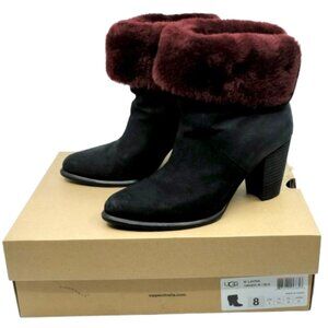 UGG~Layna Shearling Lined Foldable Cuff Black Nubuck Heel Boot Shoes IOB SIZE 8